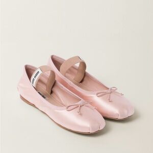 Miu Miu Pink Flats with Bow Detail and Elastic Strap